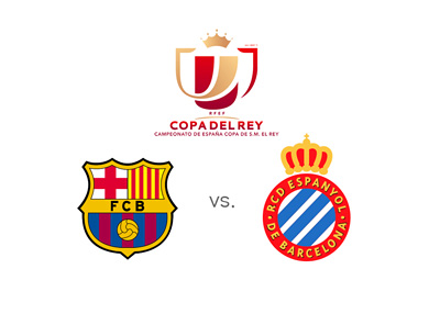 Copa del Rey - Barcelona FC vs. Espanyol - Spanish Cup - Copa del Rey - Tournament logo and team badges - Matchup