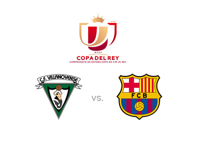 Spanish Copa del Rey matchup - Villanovense vs. Barcelona FC - Tournament logo and team crests