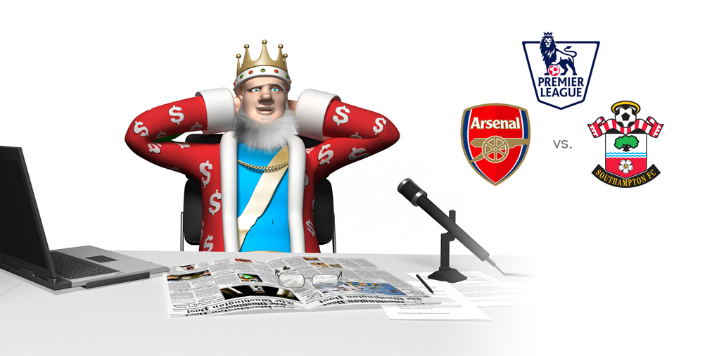 The King presents the English Premier League matchup between Arsenal and Southampton.  Who is the favourite to win this one?