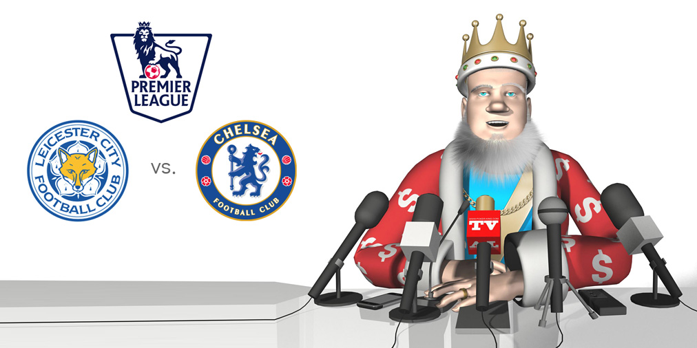 The King is at a news conference talking about the upcoming matchup between Leicester City and Chelsea.  Among things being discussed are the odds for the English Premier League Monday night match