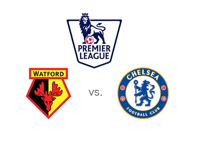 English Premier League match between Watford and Chelsea - League logo and team crests