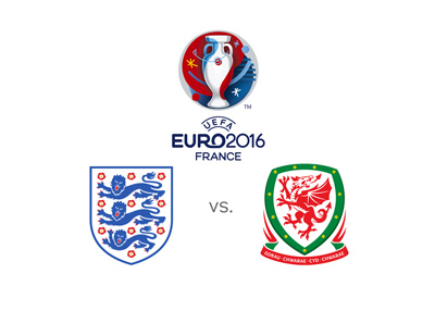 Euro 2016 matchup between England and Wales - Team logos and winning odds