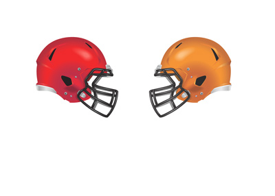 Football matchup represented by helmets - Red vs. Orange. Crimson Tide vs. Tigers.