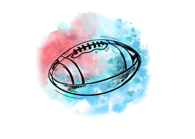 The painting of a football with the american colours theme. Digital painting.