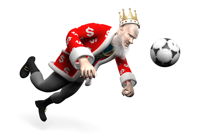 The King is in the middle of a smashing header. A glorious goal.