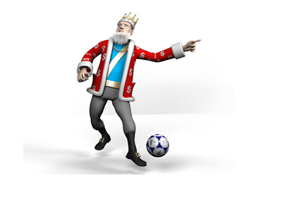 The King is doing the blind pass. The beautiful game.
