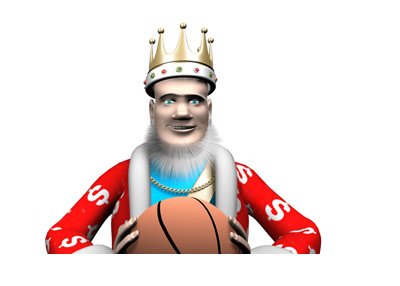 The Sports King is holding a basketball and talking about this years college championship.