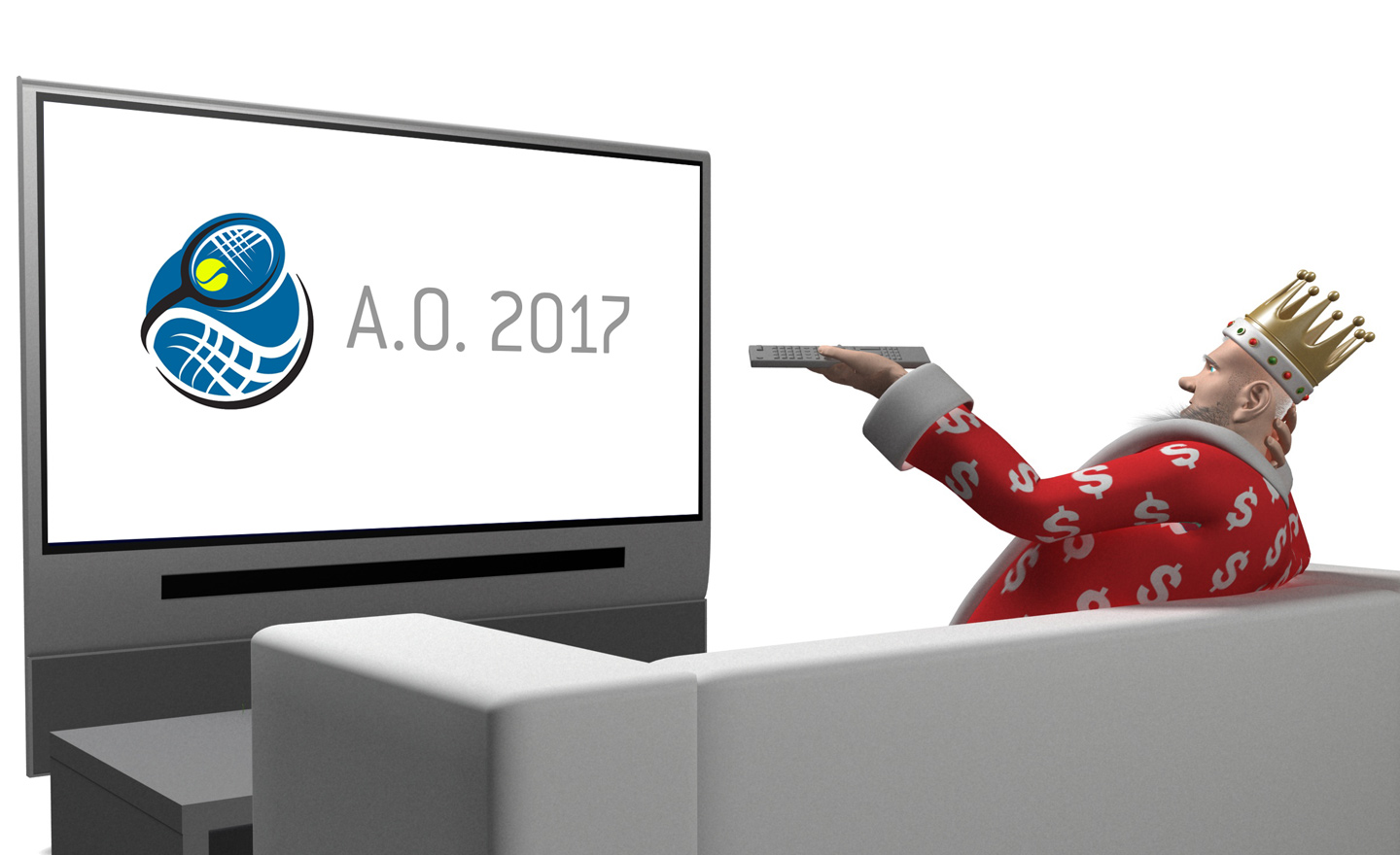 The King is watching the Australian Open 2017 on his television.