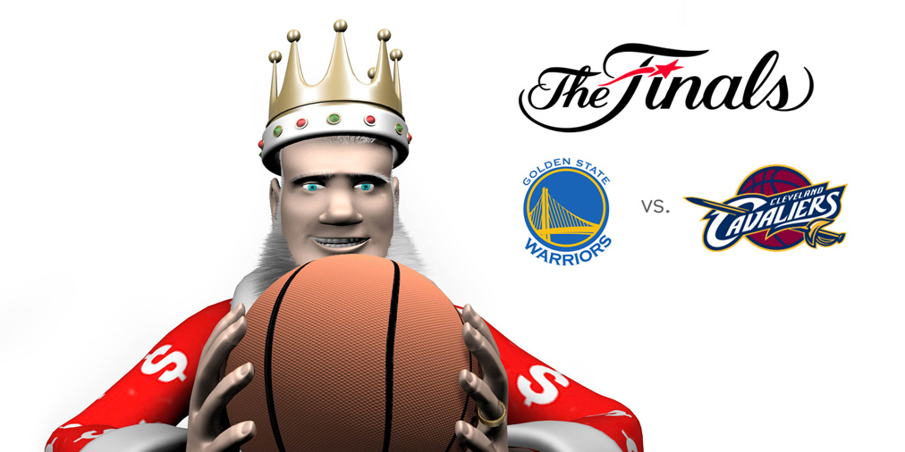 The King is holding a basketball and going over the odds for the upcoming 2016 NBA Finals between Golden State Warriors and Cleveland Cavaliers
