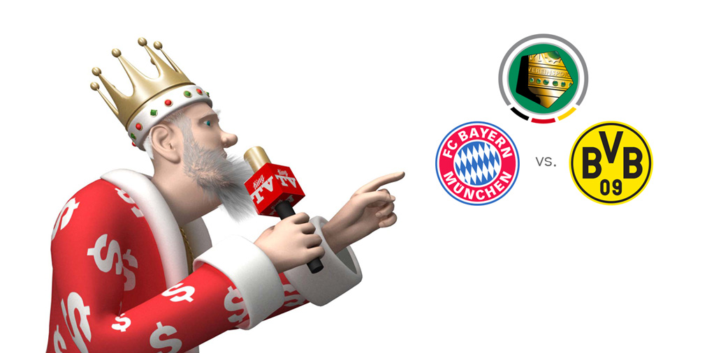 The DFB Pokal final match between Bayern Munich and Borussia Dortmund is presented by the Sports King.  On the mic.