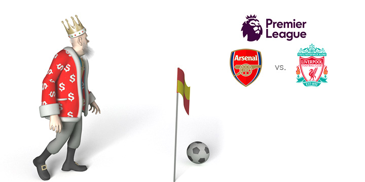 The Sports King is presenting the upcoming EPL match between Arsenal and Liverpool while taking a corner kick next to the corner flag