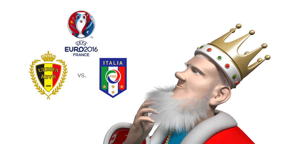 The King is looking in amusement at the upcoming matchup between Belgium and Italy at the EURO 2016 i France. Who is the favourite to win?