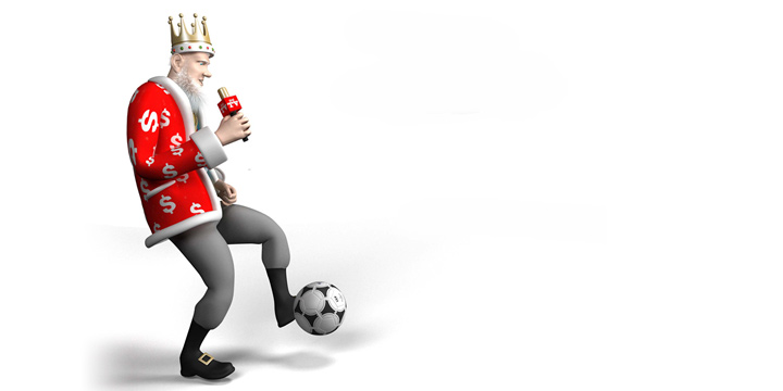 The Sports King is handling a ball with his feet while talking into his mic. The topic is the upcoming match between Manchester City and Bournemouth
