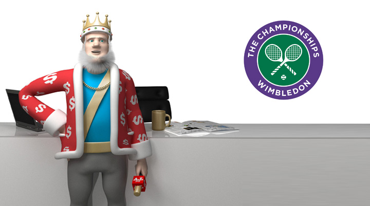 The Sports King is discussing the upcoming Wimbledon 2016 final between Milos Raonic and Roger Federer. Office studio shot.