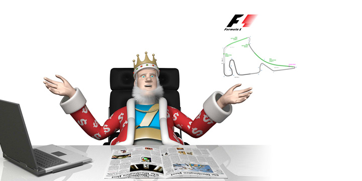 The King presents the upcoming F1 Grand Prix in Germany. Hands turned up. Discussion in full swing.