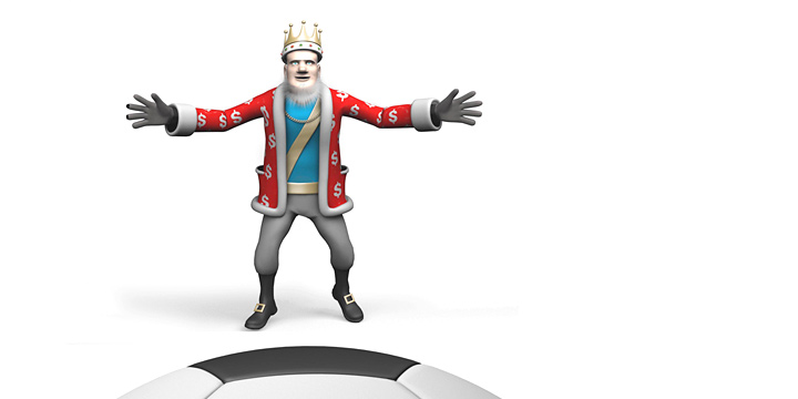 The King is playing goalie and has a fast approaching ball to deal with. 3D model.