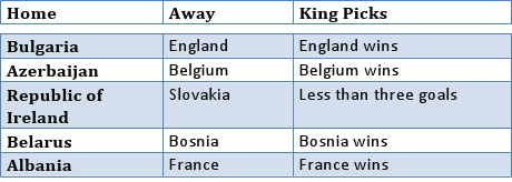 Euro 2012 Qualifiers - Matchups - Bulgaria England, Azerbaijan Belgium, Republic of Ireland Slovakia, Belarus Bosnia, Albania France