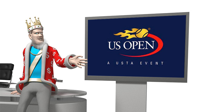 The King is presenting theupcoming US Open 2016 tennis tournament. The action takes place in the media studio.