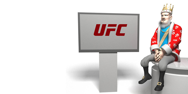 The King is in his TV Studio talking about the potential fight between Conor McGregor and Eddie Alvarez. The UFC logo is on the screen
