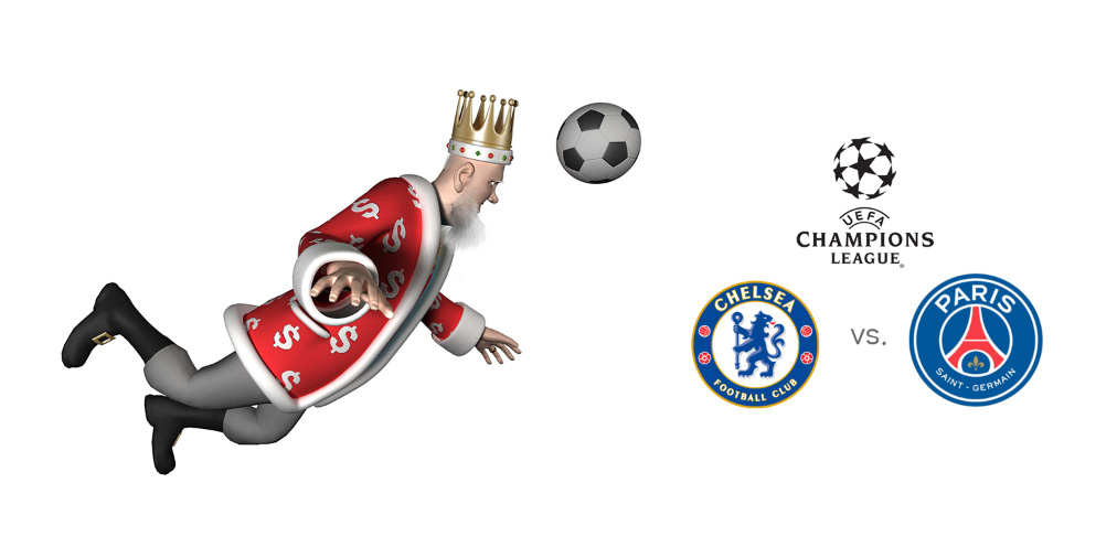 The King, in his unique way, presentes the upcoming matchup between Chelsea and Paris Saint-Germain.  Ball in the air, going for the header