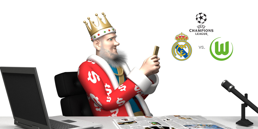 The King previews the upcoming match between Real Madrid and Wolfsburg in the UEFA Champions League.  It is the quarter-finals second leg match, taking place at the Santiago Bernabeu