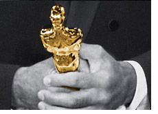 oscar in hands - black and white photo