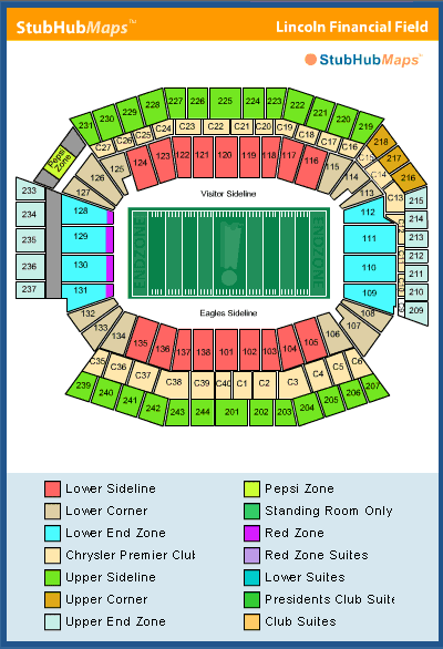 -- stubhub seating Lincoln Financial Field, Philadelphia, Pennsylvania --