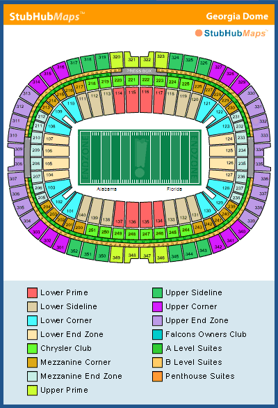 -- ncaa football event - stubhub seating chart - georgia dome - atlanta georgia - home of alabama crimson tide --