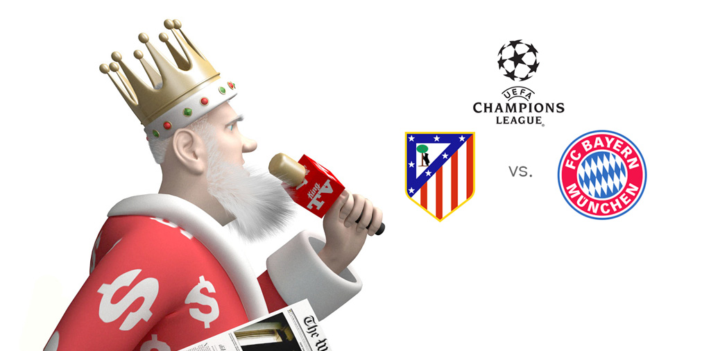 The King is on the microphone presenting Atletico Madrid vs. Bayern Munich - The UEFA Champions League match