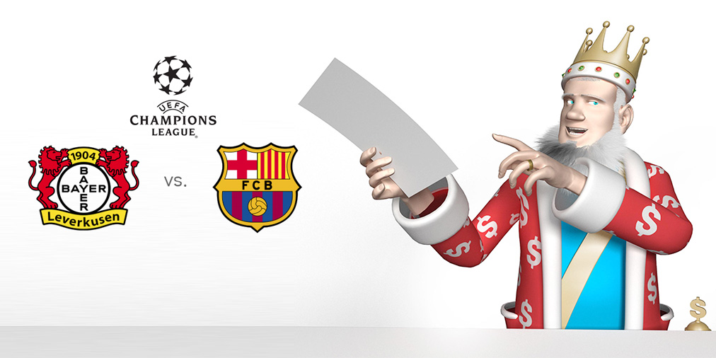 The King presents the upcoming UEFA Champions League matchup between Bayer Leverkusen and the reigning champions Barcelona FC