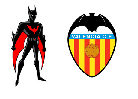 Batman Beyond cartoon character next to the Valencia Football Club crest - Logo and trademark legal dispute