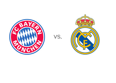 UEFA Champions League matchup - Bayern Munich vs. Real Madrid - Team Crests / Badges / Logos