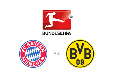 Bundesliga game - Bayern Munich vs. Borussia Dortmund - Team badges, odds, matchup