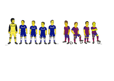 Chelsea and Barcelona Football Players as Characters from The Sympsons - Drawing