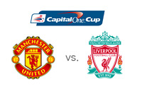 Capital One Cup Matchup - Manchester United vs. Liverpool - Team and Tournament Logos