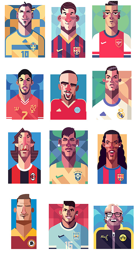 Daniel Nyari Art - Football Portraits - Messi, Ibrahimovic, Ronaldo, Totti, Ronaldinho, Pirlo, Klopp, Ribery, Neymar, Aguero, Suarez and Ozil