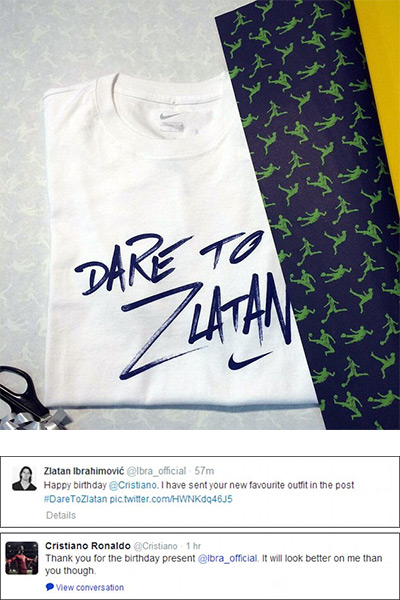 Dare to Zlatan Gift and Tweet for Cristiano Ronaldo