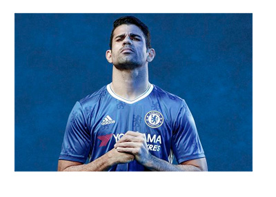 Chelsea FC player Diego Costa is modeling the 2016-17 season kit made by Adidas