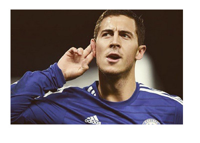 This year's favourite to win the PFA Player's Player of the Year award - Eden Hazard - Celebrates a goal for Chelsea FC