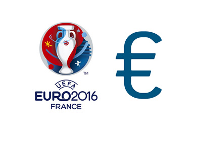 The UEFA Euro Cup 2016 France logo next to the euro currencty sign