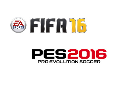 EA Sports FIFA 16 and Pro Evolution Soccer (PES) 2016 by Konami - Video game logos