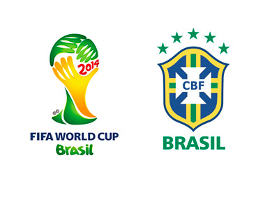 2014 FIFA World Cup logo and Brazil national team crest