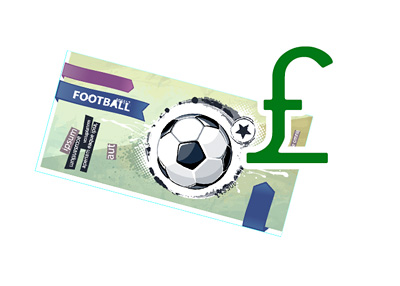 Football / Soccer ticket next to British Pound symbol