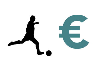 Football player kicking the ball next to the Euro currency symbol - Player Transfers - Illustration