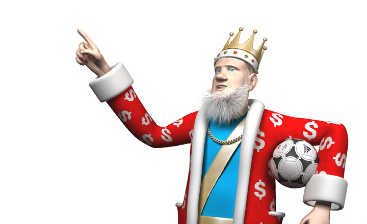 The King is pointing up with a football under his other arm. Talking about Ronaldos new deal with Real Madrid and his new lifetime contract with Nike.