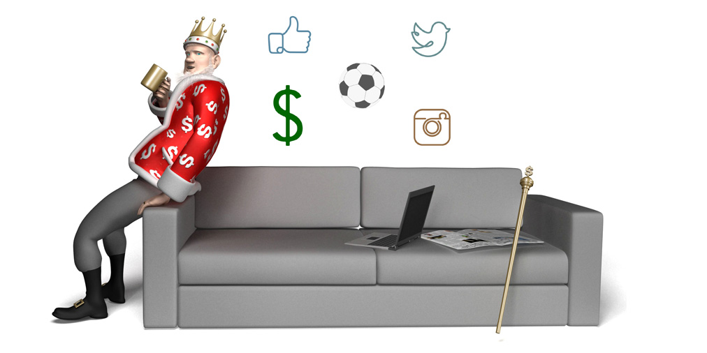 The King is drinking coffee and discussing the valuations of social media accounts in the sport of football