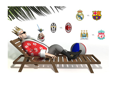 The King is relaxing and enjoying the Saturday games - Juventus vs. Milan, Real Madrid vs. Barcelona, Manchester City vs. Liverpool