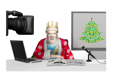 The King is reporting on the action taking places during the holidays. Studio shot.