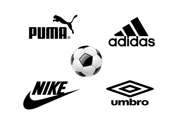 Football Kit Manufacturers - Logos - Puma, Adidas, Umbro and Nike - Black and White