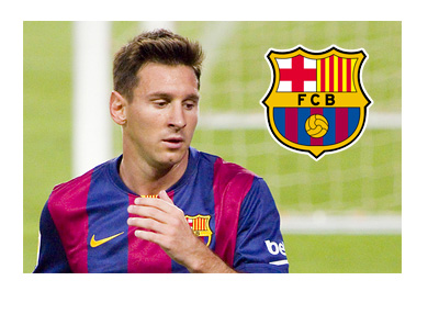 Lionel Messi next to the goal post - 2014/15 Season - Barcelona FC logo